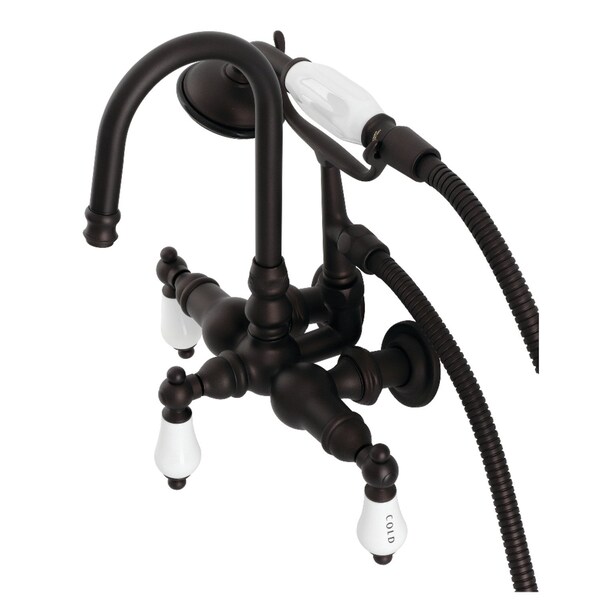 Kingston Brass CA9T5 3-3/8" Tub Wall Mount Clawfoot Tub Faucet with Hand Shower, Oil Rubbed Bronze CA9T5 - main